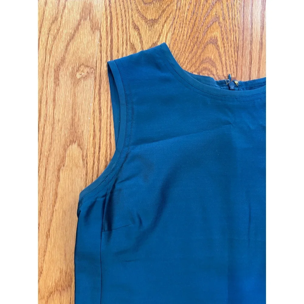 Tory Burch Teal Blue 100% Silk Sleeveless Shell Top Blouse Size 4 Zipper‎ Back